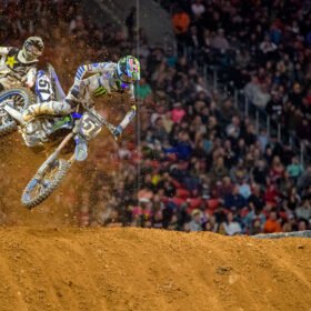 Action shot of two riders at the 2020 Supercross Atlanta Race