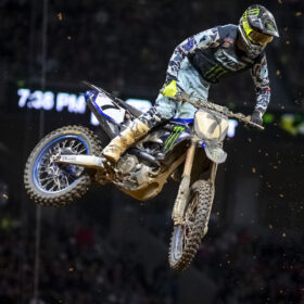 Action shot in the air with Aaron Plessinger at the 2020 Supercross Atlanta Race