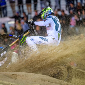 Aaron Plessinger ripping through the dirt at at Daytona Supercross Race