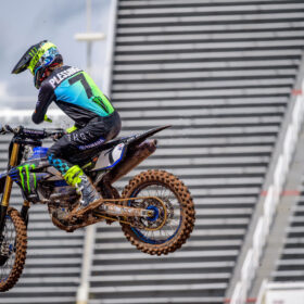 Aaron Plessinger in the air at the 2020 Salt Lake City 3 Supercross Race