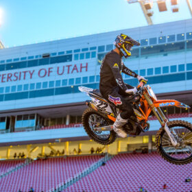Chad Reed in the air at the 2020 Salt Lake City 2 Supercross Race