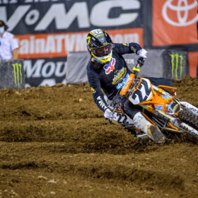 Chad Reed at the turn at the 2020 Salt Lake City 2 Supercross Race