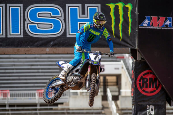 Aaron Plessinger in the air at the 2020 Salt Lake City 7 Supercross Race