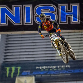 Jalek Swoll in the air at the 2020 SLC 1 Supercross Race