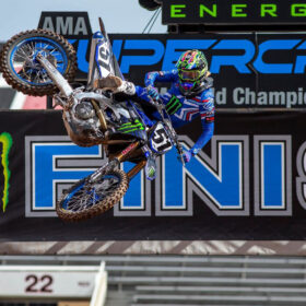 Justin Barcia action shot in the air at 2020 SLC 1 Supercross Race